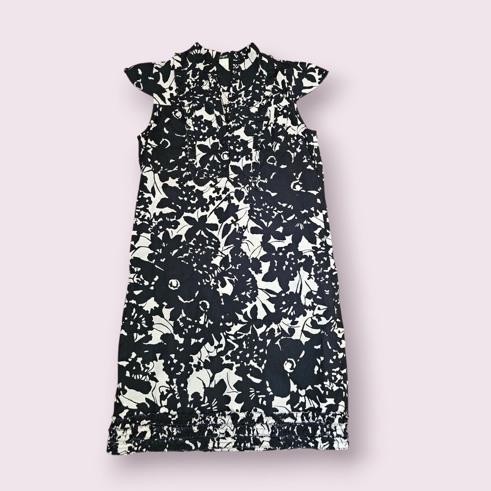 J. Crew Cotton‎ Black White Floral Rouche Boho Cottagecore Babydoll dress sz 8